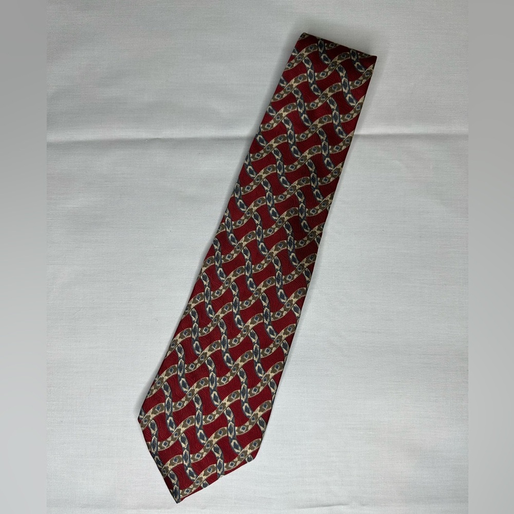 Van Heusen Red and Gold Geometric Silk Tie EUC